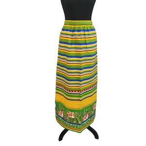 Vintage 1970s Multi Color Striped Floral Maxi Skirt Handmade Small
